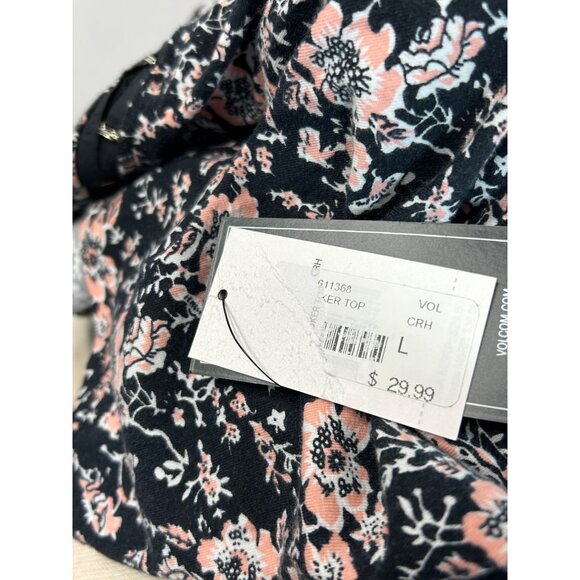 VOLCOM What A Looker Crop Tank Top Sz L Corset Style Tank Eyelet Floral Printed - Picture 8 of 12